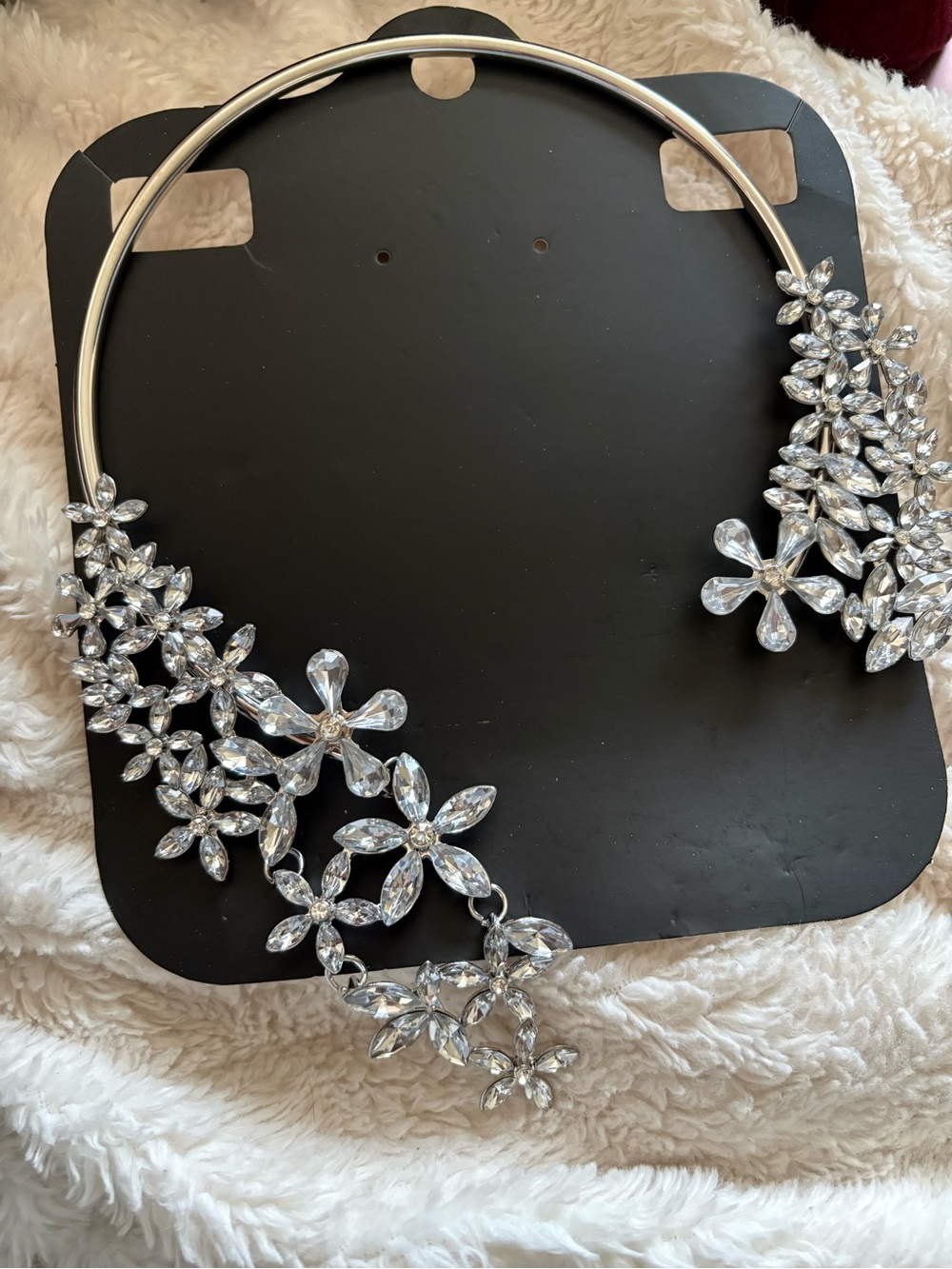 Crystal Floral Collar Necklace - Silver Tone
